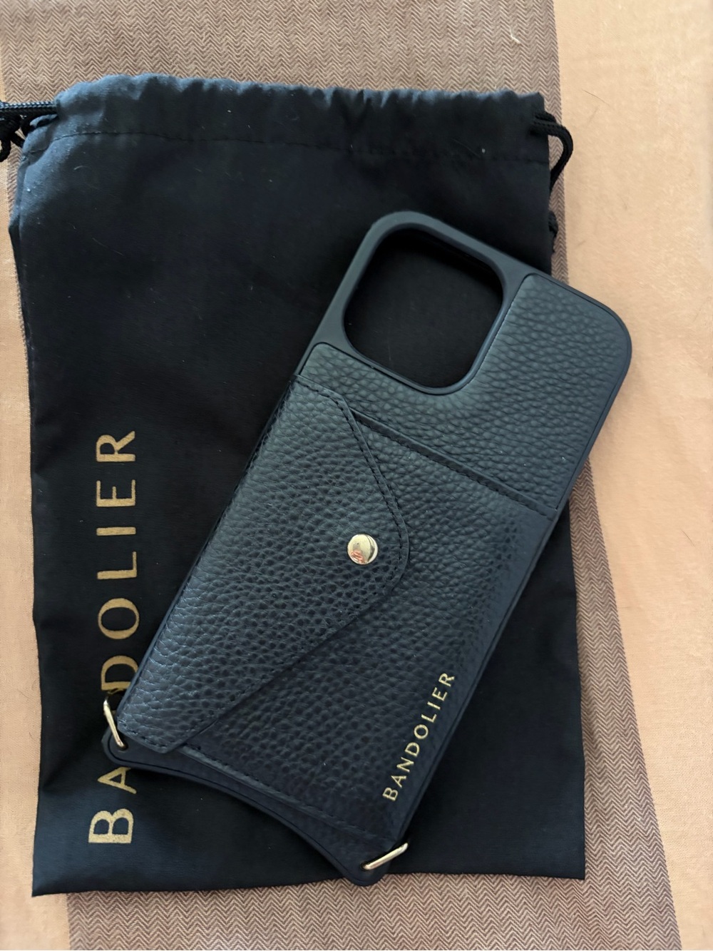 Bandolier Black Leather Wallet Phone Case - RFID Safe Card Holder 13 Pro Max